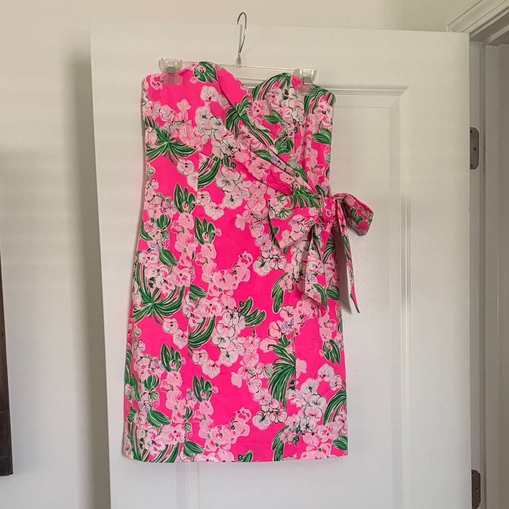 Lilly Pulitzer Pink and Green Strapless Dress